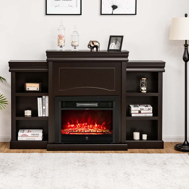 70" Electric Fireplace TV Stand with 28.5" 1500W Insert, Adjustable 3-Color Flame & Remote, Wood Media Console with Storage for Living Room
