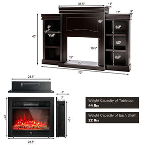 70" Electric Fireplace TV Stand with 28.5" 1500W Insert, Adjustable 3-Color Flame & Remote, Wood Media Console with Storage for Living Room