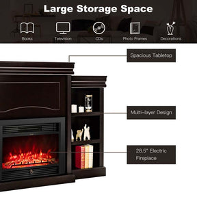 70" Electric Fireplace TV Stand with 28.5" 1500W Insert, Adjustable 3-Color Flame & Remote, Wood Media Console with Storage for Living Room