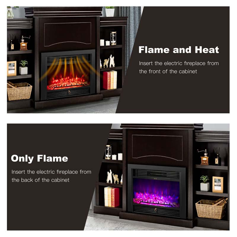 70" Electric Fireplace TV Stand with 28.5" 1500W Insert, Adjustable 3-Color Flame & Remote, Wood Media Console with Storage for Living Room