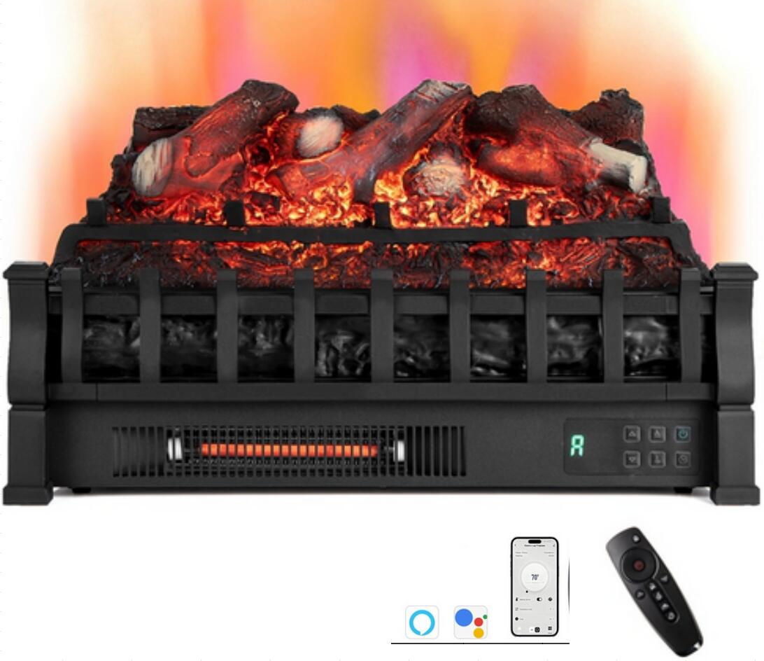 Infrared Quartz Electric Fireplace Heater, Alexa and Google Assistant Compatible, 5 Flame Modes, 8H Timer, 1500W
