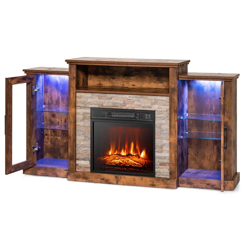 Electric Fireplace TV Stand with LED Lights for 65" TVs, Entertainment Center w/ 18" Heater Insert, APP & Remote Control, Adjustable Shelf