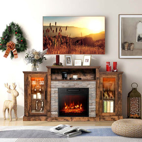 Electric Fireplace TV Stand with LED Lights for 65" TVs, Entertainment Center w/ 18" Heater Insert, APP & Remote Control, Adjustable Shelf