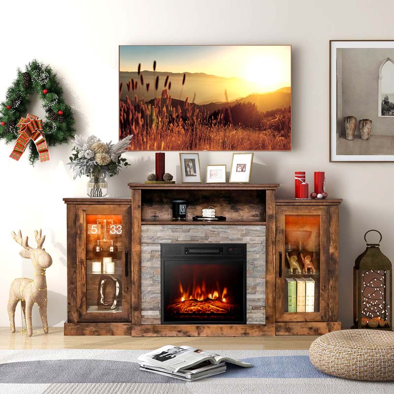 Electric Fireplace TV Stand with LED Lights for 65" TVs, Entertainment Center w/ 18" Heater Insert, APP & Remote Control, Adjustable Shelf