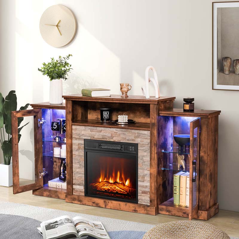Electric Fireplace TV Stand with LED Lights for 65" TVs, Entertainment Center w/ 18" Heater Insert, APP & Remote Control, Adjustable Shelf