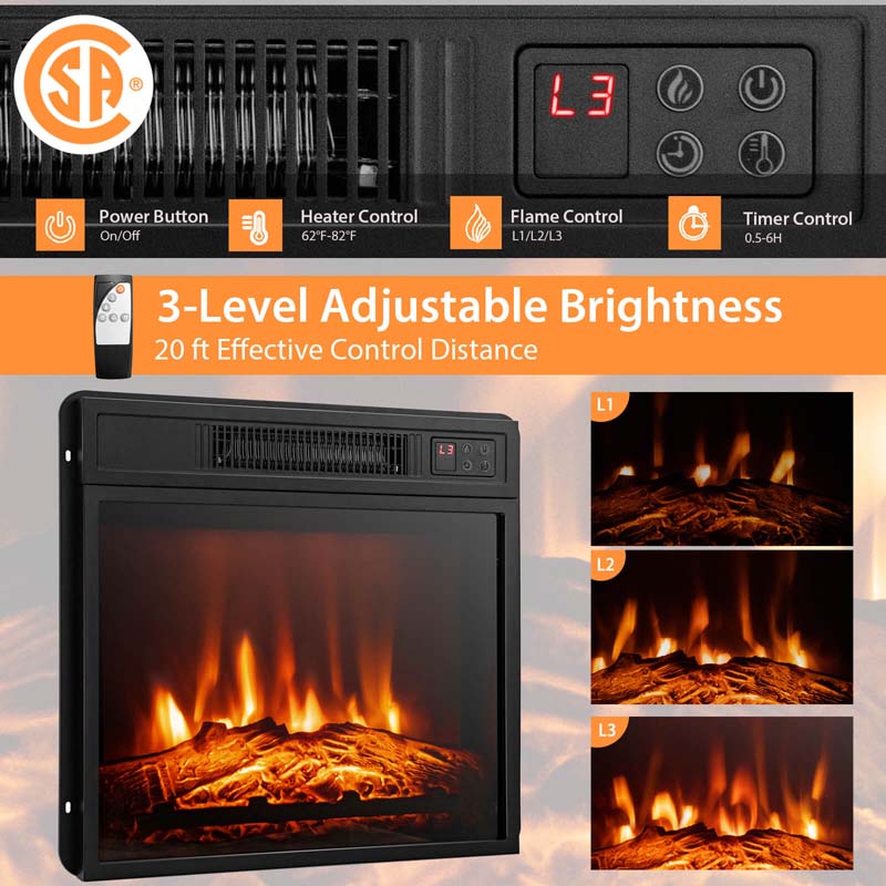 Electric Fireplace TV Stand with LED Lights for 65" TVs, Entertainment Center w/ 18" Heater Insert, APP & Remote Control, Adjustable Shelf