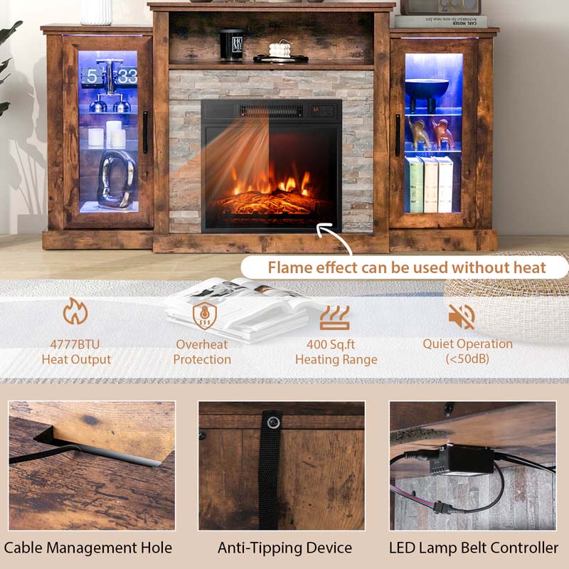 Electric Fireplace TV Stand with LED Lights for 65" TVs, Entertainment Center w/ 18" Heater Insert, APP & Remote Control, Adjustable Shelf