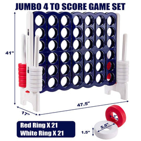 Giant 4-In-A-Row Jumbo 4-to-Score Giant Game Set with 42 Jumbo Rings & Quick-Release Slider