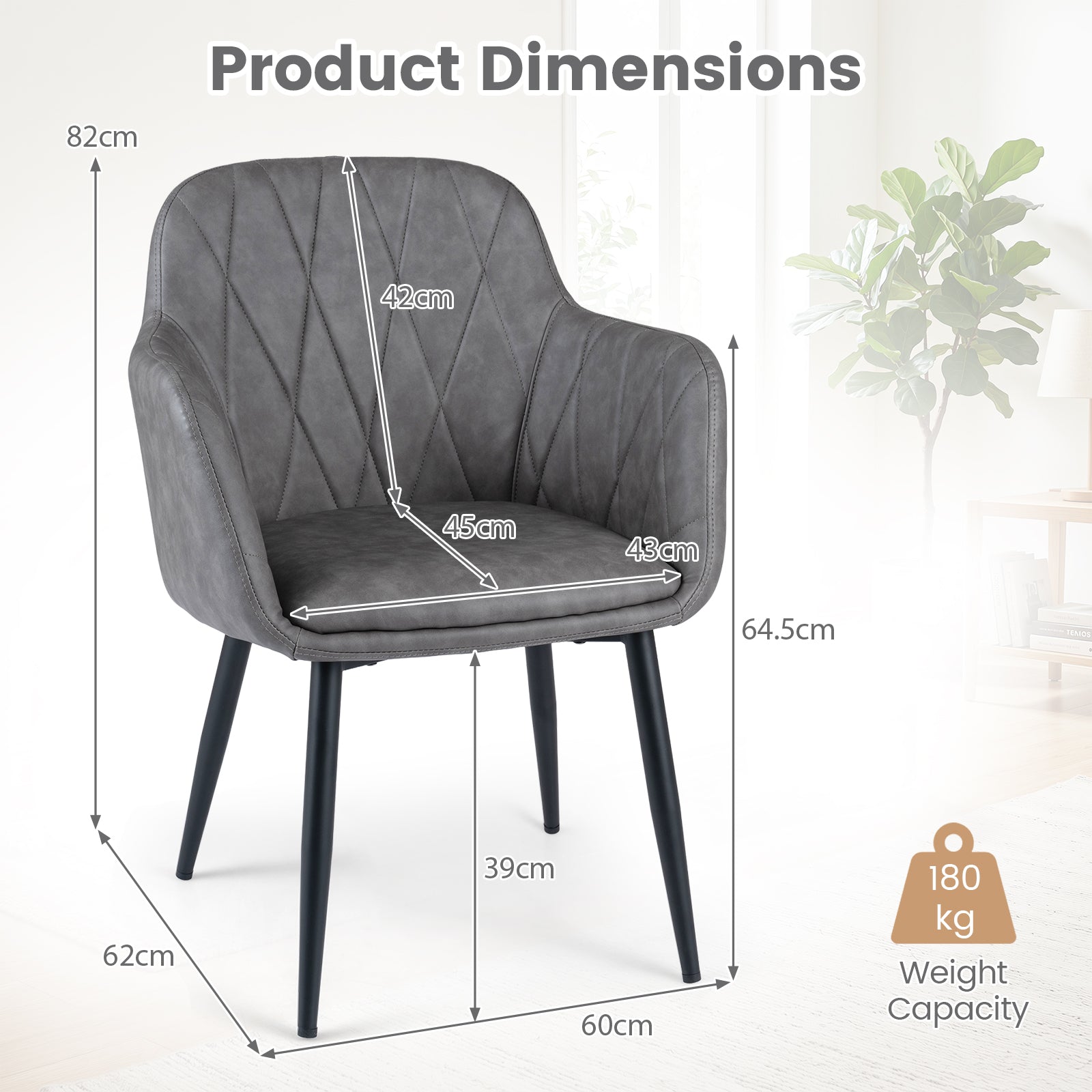 Dining Chairs Set of 2, Upholstered PU Leather Kitchen Chairs with Curved Back & Wide Seat, Mid-Century Accent Side Armchairs for Dining Room, Living Room & Bedroom