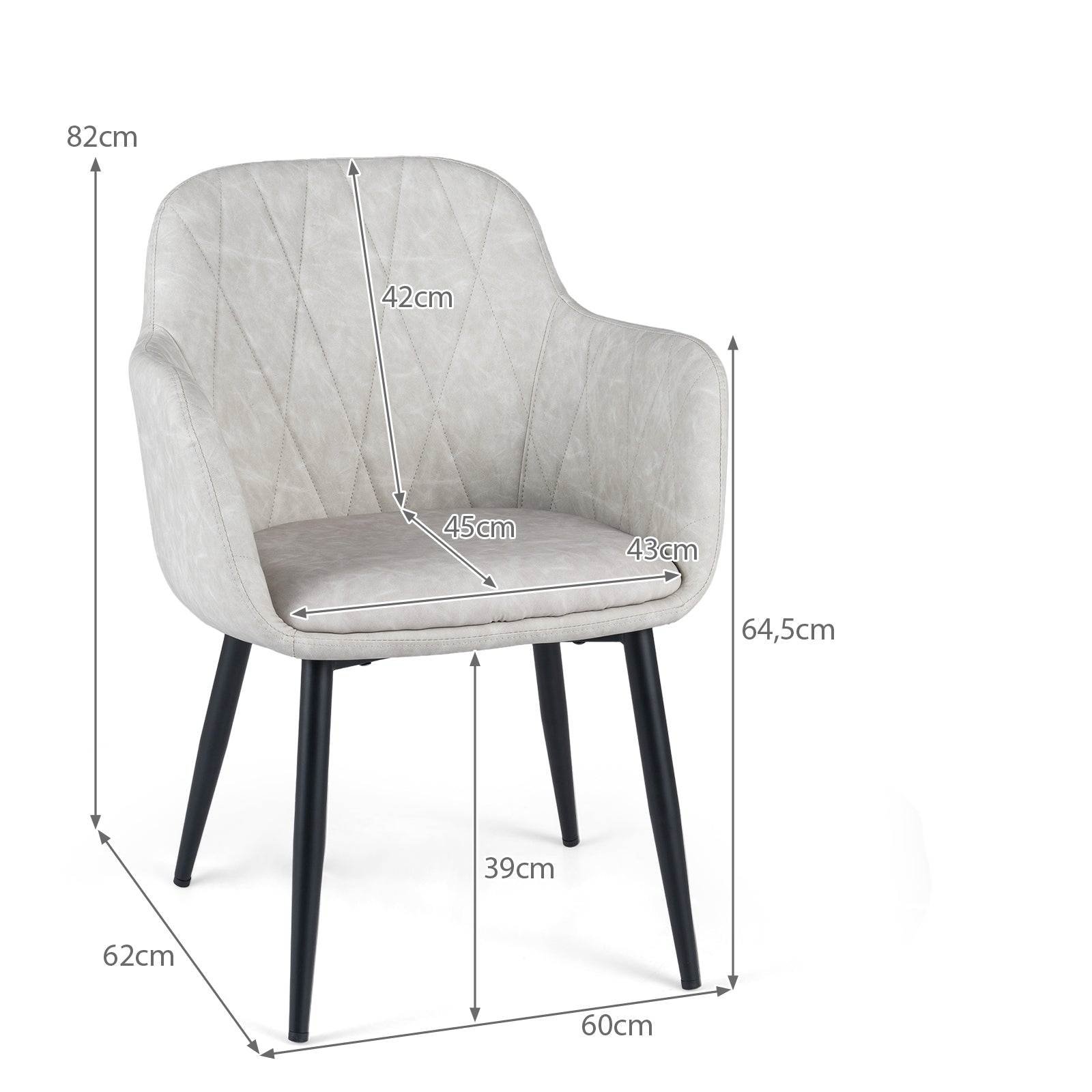 Dining Chairs Set of 2, Upholstered PU Leather Kitchen Chairs with Curved Back & Wide Seat, Mid-Century Accent Side Armchairs for Dining Room, Living Room & Bedroom
