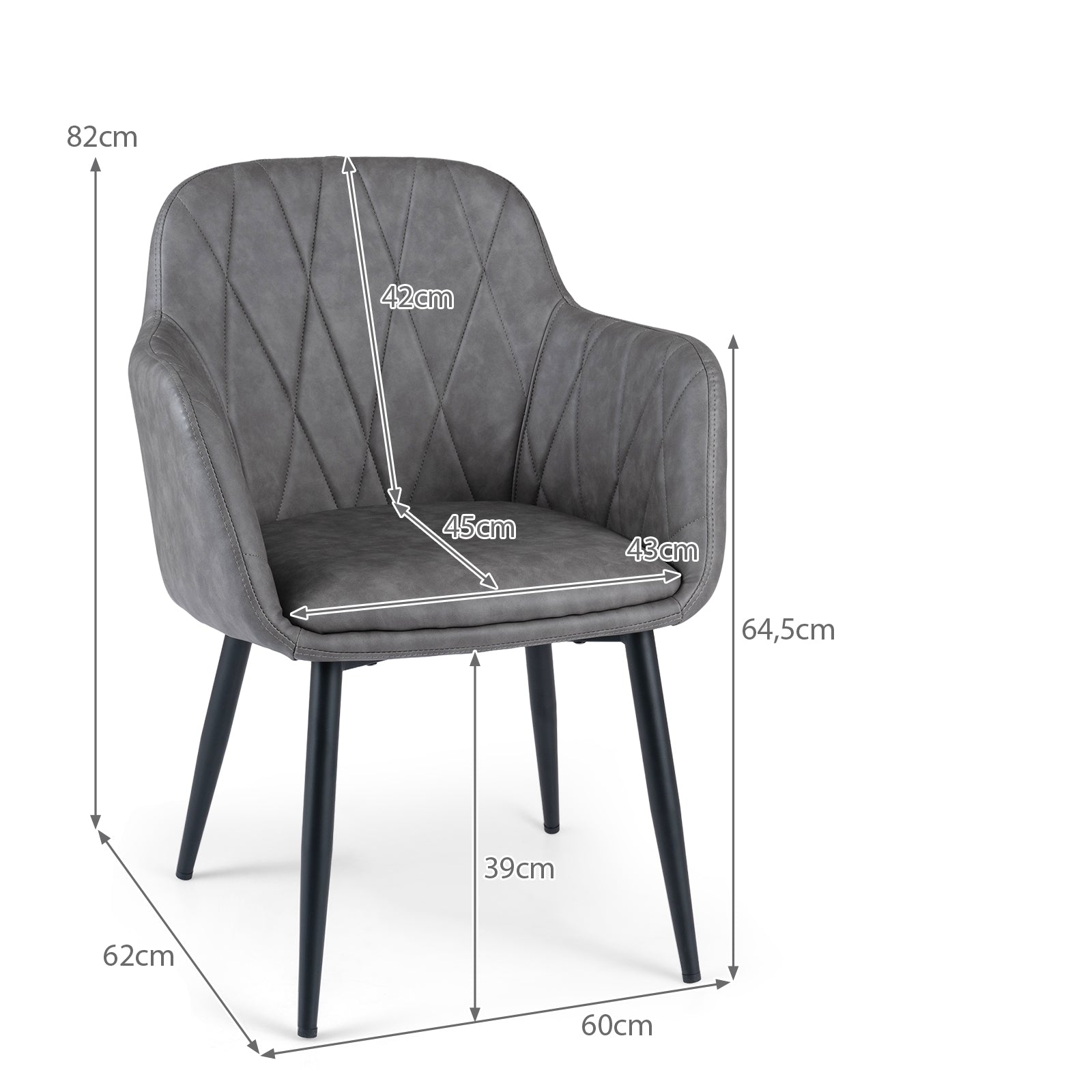 Dining Chairs Set of 2, Upholstered PU Leather Kitchen Chairs with Curved Back & Wide Seat, Mid-Century Accent Side Armchairs for Dining Room, Living Room & Bedroom