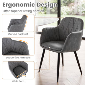 Dining Chairs Set of 2, Upholstered PU Leather Kitchen Chairs with Curved Back & Wide Seat, Mid-Century Accent Side Armchairs for Dining Room, Living Room & Bedroom