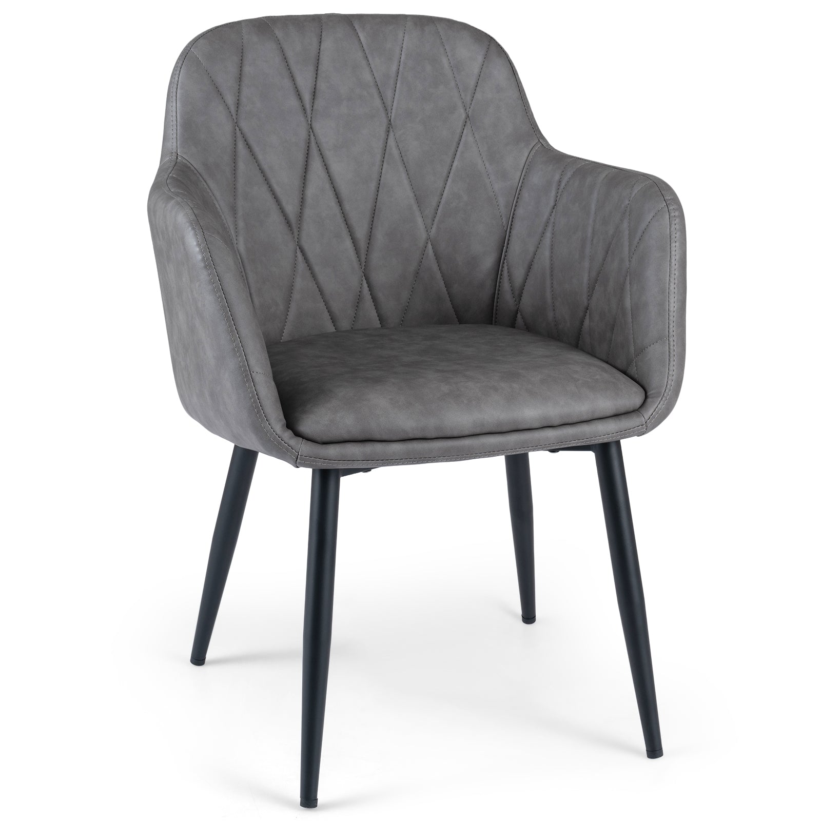 Dining Chairs Set of 2, Upholstered PU Leather Kitchen Chairs with Curved Back & Wide Seat, Mid-Century Accent Side Armchairs for Dining Room, Living Room & Bedroom