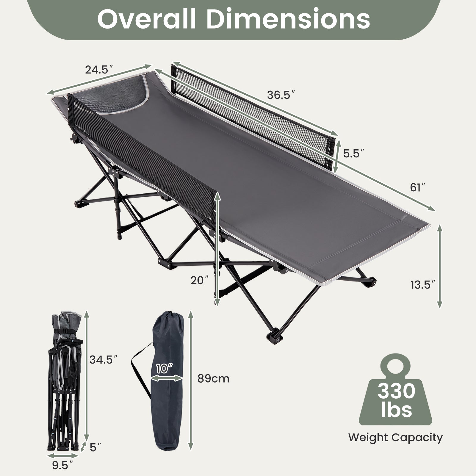 Foldable Camping Cot For Kids, Portable Sleeping Cot , Outdoor Heavy-Duty Metal Frame for Backpacking, Hiking, Beach