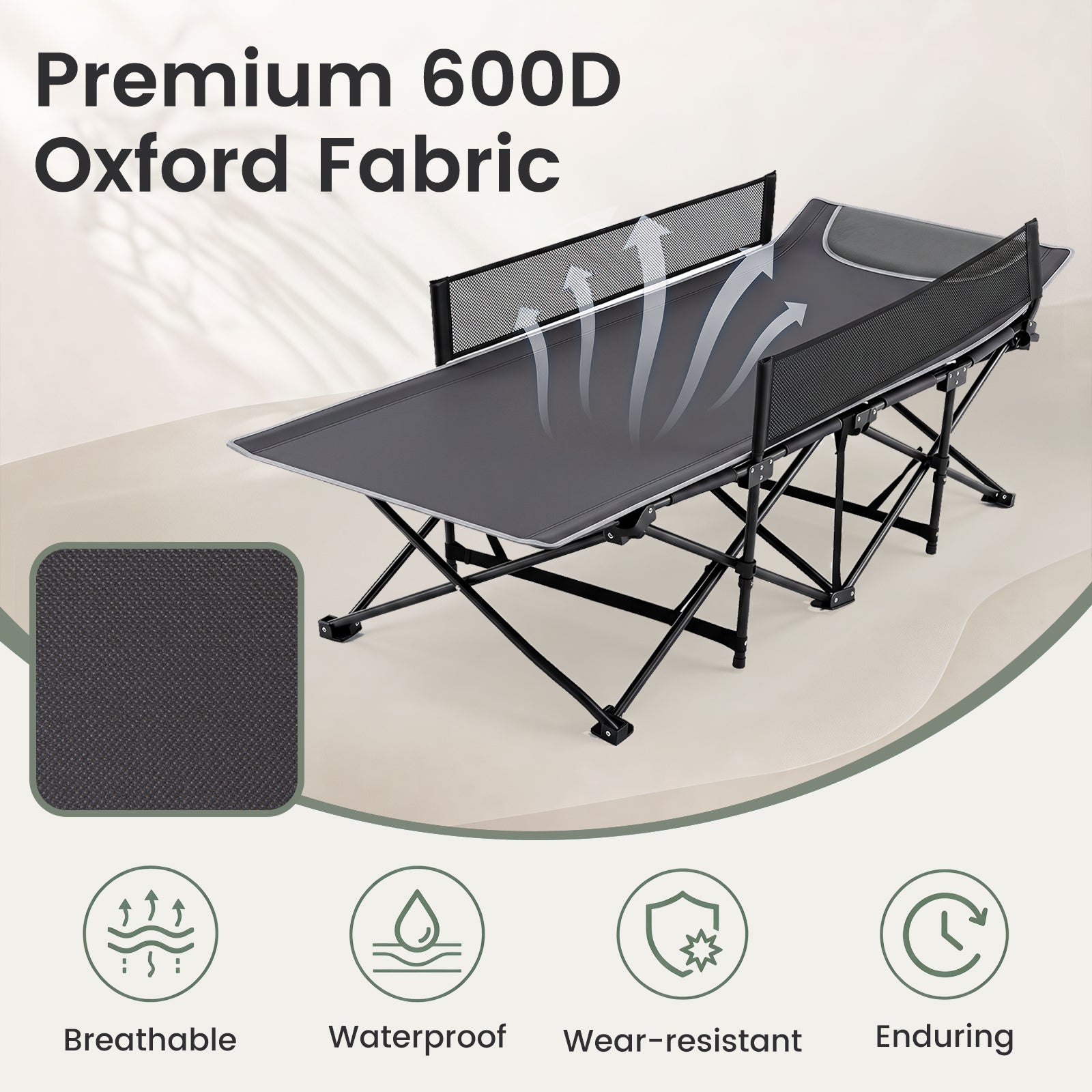 Foldable Camping Cot For Kids, Portable Sleeping Cot , Outdoor Heavy-Duty Metal Frame for Backpacking, Hiking, Beach