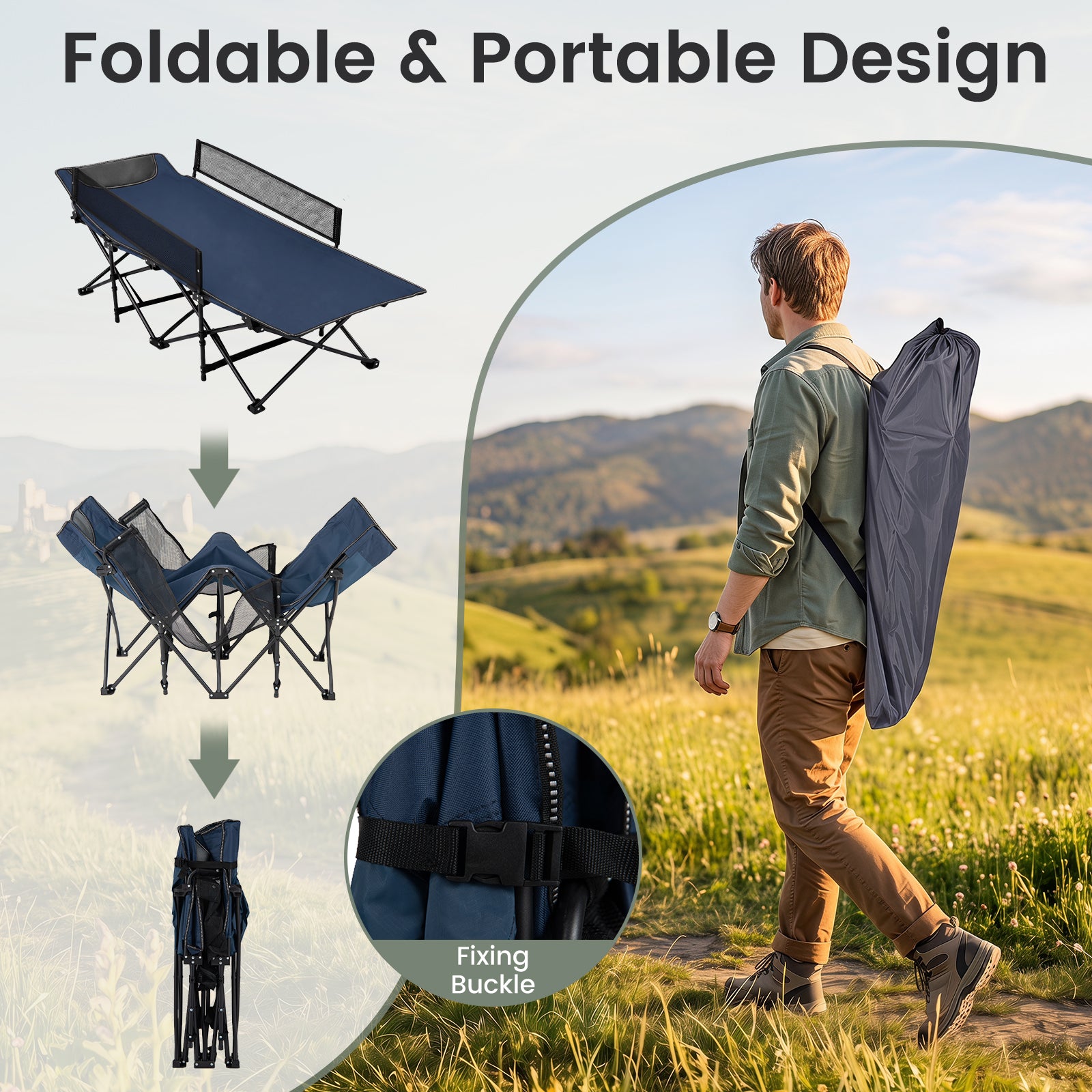 Foldable Camping Cot For Kids, Portable Sleeping Cot , Outdoor Heavy-Duty Metal Frame for Backpacking, Hiking, Beach