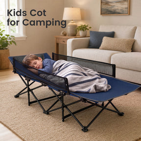 Foldable Camping Cot For Kids, Portable Sleeping Cot , Outdoor Heavy-Duty Metal Frame for Backpacking, Hiking, Beach