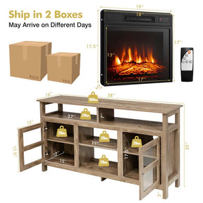 58" Electric Fireplace TV Stand for 65" TVs, Media Console with 18" 1400W Heater Insert, Thermostat, Adjustable 3D Flame & Storage Shelves
