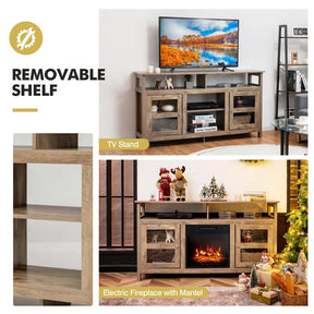 58" Electric Fireplace TV Stand for 65" TVs, Media Console with 18" 1400W Heater Insert, Thermostat, Adjustable 3D Flame & Storage Shelves