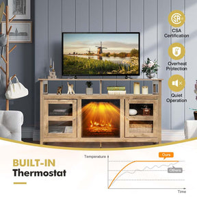 58" Electric Fireplace TV Stand for 65" TVs, Media Console with 18" 1400W Heater Insert, Thermostat, Adjustable 3D Flame & Storage Shelves