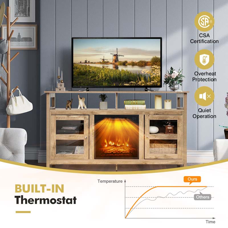 58" Electric Fireplace TV Stand for 65" TVs, Media Console with 18" 1400W Heater Insert, Thermostat, Adjustable 3D Flame & Storage Shelves