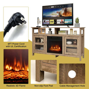 58" Electric Fireplace TV Stand for 65" TVs, Media Console with 18" 1400W Heater Insert, Thermostat, Adjustable 3D Flame & Storage Shelves