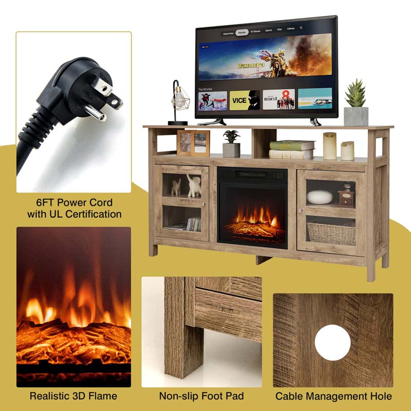 58" Electric Fireplace TV Stand for 65" TVs, Media Console with 18" 1400W Heater Insert, Thermostat, Adjustable 3D Flame & Storage Shelves