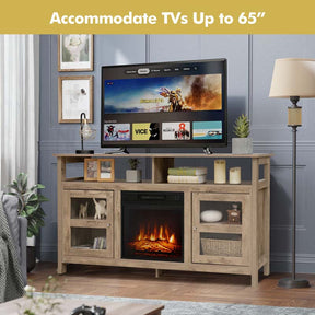 58" Electric Fireplace TV Stand for 65" TVs, Media Console with 18" 1400W Heater Insert, Thermostat, Adjustable 3D Flame & Storage Shelves