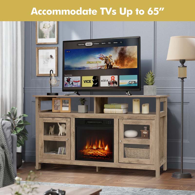 58" Electric Fireplace TV Stand for 65" TVs, Media Console with 18" 1400W Heater Insert, Thermostat, Adjustable 3D Flame & Storage Shelves