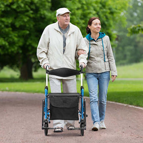 2 in 1 Folding Rollator Walker with Seat, Aluminum Medical Walker Transport Wheelchair with 8" Wheels & Bag, Mobility Walking Aid for Seniors