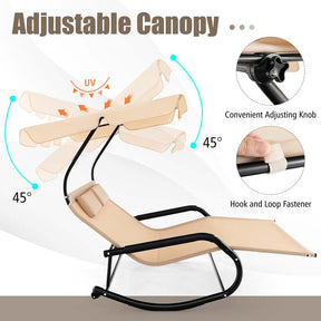 2-Person Outdoor Patio Lounge Chair with Adjustable Canopy, Wheels & 2 Detachable Pillows, Double Rocking Chaise Bed for Backyard & Poolside