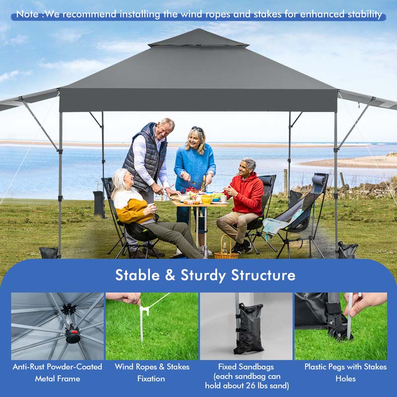 10 x 17.6 FT Instant Pop-up Canopy Tent with Adjustable Dual Awnings & Portable Wheeled Bag, UPF 50+ Outdoor Gazebo Shelter for Market, Picnic