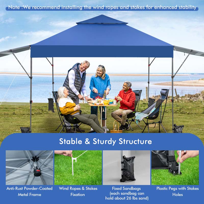 10 x 17.6 FT Instant Pop-up Canopy Tent with Adjustable Dual Awnings & Portable Wheeled Bag, UPF 50+ Outdoor Gazebo Shelter for Market, Picnic