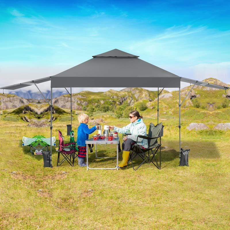 10 x 17.6 FT Instant Pop-up Canopy Tent with Adjustable Dual Awnings & Portable Wheeled Bag, UPF 50+ Outdoor Gazebo Shelter for Market, Picnic
