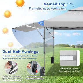 10 x 17.6 FT Instant Pop-up Canopy Tent with Adjustable Dual Awnings & Portable Wheeled Bag, UPF 50+ Outdoor Gazebo Shelter for Market, Picnic