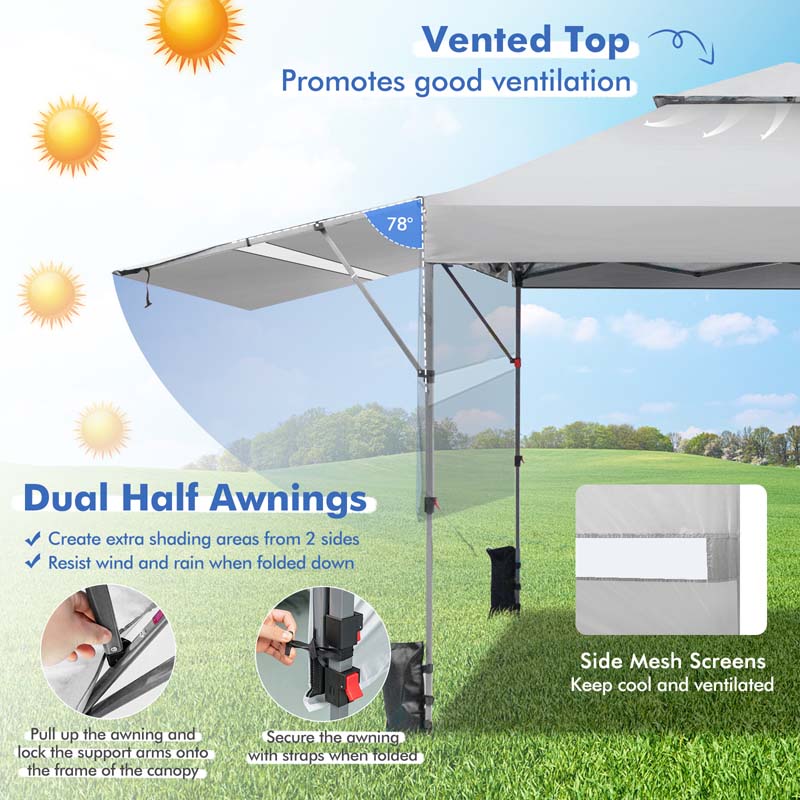 10 x 17.6 FT Instant Pop-up Canopy Tent with Adjustable Dual Awnings & Portable Wheeled Bag, UPF 50+ Outdoor Gazebo Shelter for Market, Picnic