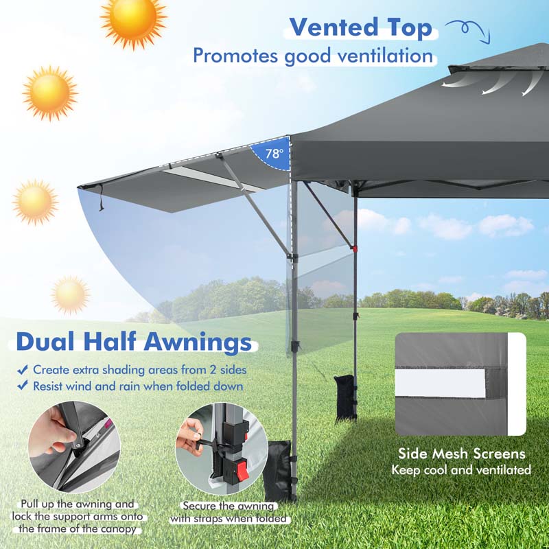 10 x 17.6 FT Instant Pop-up Canopy Tent with Adjustable Dual Awnings & Portable Wheeled Bag, UPF 50+ Outdoor Gazebo Shelter for Market, Picnic