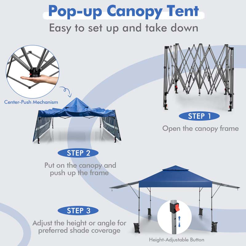 10 x 17.6 FT Instant Pop-up Canopy Tent with Adjustable Dual Awnings & Portable Wheeled Bag, UPF 50+ Outdoor Gazebo Shelter for Market, Picnic
