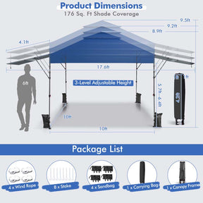 10 x 17.6 FT Instant Pop-up Canopy Tent with Adjustable Dual Awnings & Portable Wheeled Bag, UPF 50+ Outdoor Gazebo Shelter for Market, Picnic