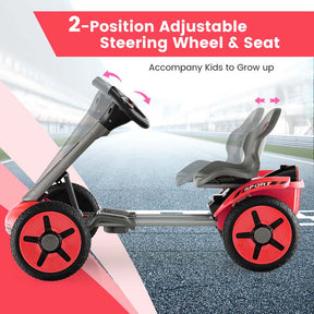 4-Wheel Folding Pedal Go Kart for Kids with 2-Position Adjustable Steering Wheel & Seat, 12V Battery Powered Ride On Pedal Car Toy