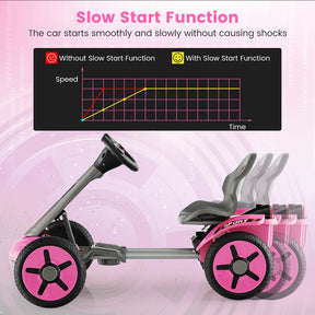 4-Wheel Folding Pedal Go Kart for Kids with 2-Position Adjustable Steering Wheel & Seat, 12V Battery Powered Ride On Pedal Car Toy