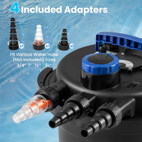 4000 Gallons Pond Pressure Bio Filter with 13W UV-C Light, Bio Balls & 4 Adapters for 1321 Gal Koi Fish Ponds & 2642 Gal Ornamental Ponds