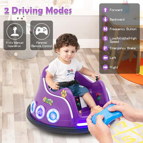 Electric Toddler Bumper Car with Remote Control, Flashing LED Light & Music, 12V Battery Powered Baby Ride on Bumper Toy Car