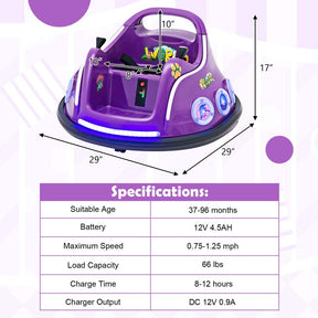 Electric Toddler Bumper Car with Remote Control, Flashing LED Light & Music, 12V Battery Powered Baby Ride on Bumper Toy Car