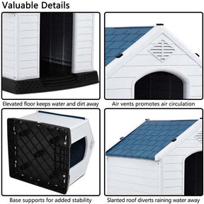 Waterproof Plastic Dog House with Elevated Floor & Air Vents for Small & Medium Dogs, Indoor Outdoor Dog Kennel Cat House Feeding Station