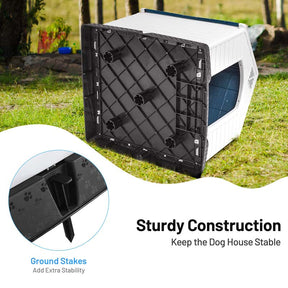 Waterproof Plastic Dog House with Elevated Floor & Air Vents for Small & Medium Dogs, Indoor Outdoor Dog Kennel Cat House Feeding Station