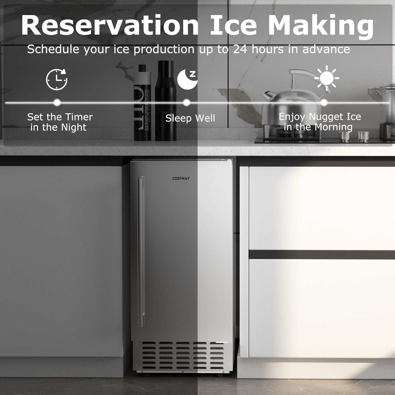 80 lbs/Day Under Counter Nugget Ice Maker, 15" Built-in Freestanding Ice Machine with Self-Cleaning, LCD Panel & 24H Timer for Home & Commercial Use