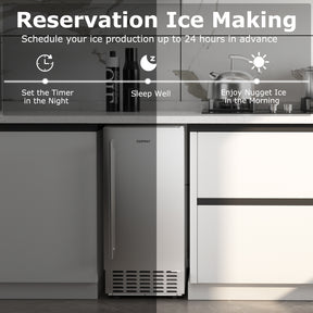 80 lbs/Day Under Counter Nugget Ice Maker, 15" Built-in Freestanding Ice Machine with Self-Cleaning, LCD Panel & 24H Timer for Home & Commercial Use