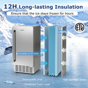 80 lbs/Day Under Counter Nugget Ice Maker, 15" Built-in Freestanding Ice Machine with Self-Cleaning, LCD Panel & 24H Timer for Home & Commercial Use