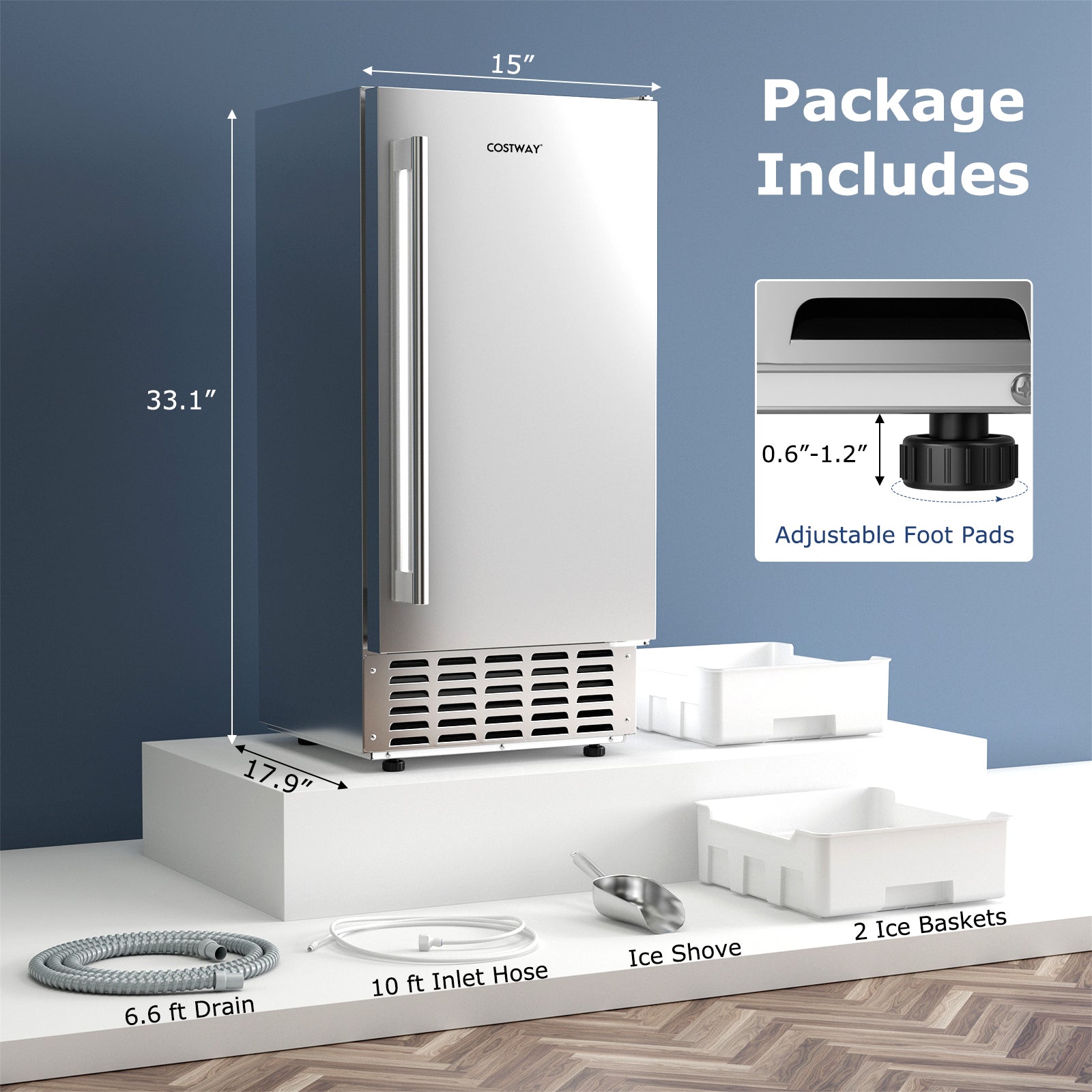 80 lbs/Day Under Counter Nugget Ice Maker, 15" Built-in Freestanding Ice Machine with Self-Cleaning, LCD Panel & 24H Timer for Home & Commercial Use